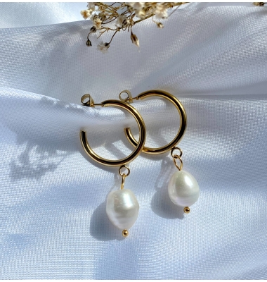 Mabel Pearl Hoop Earrings 
